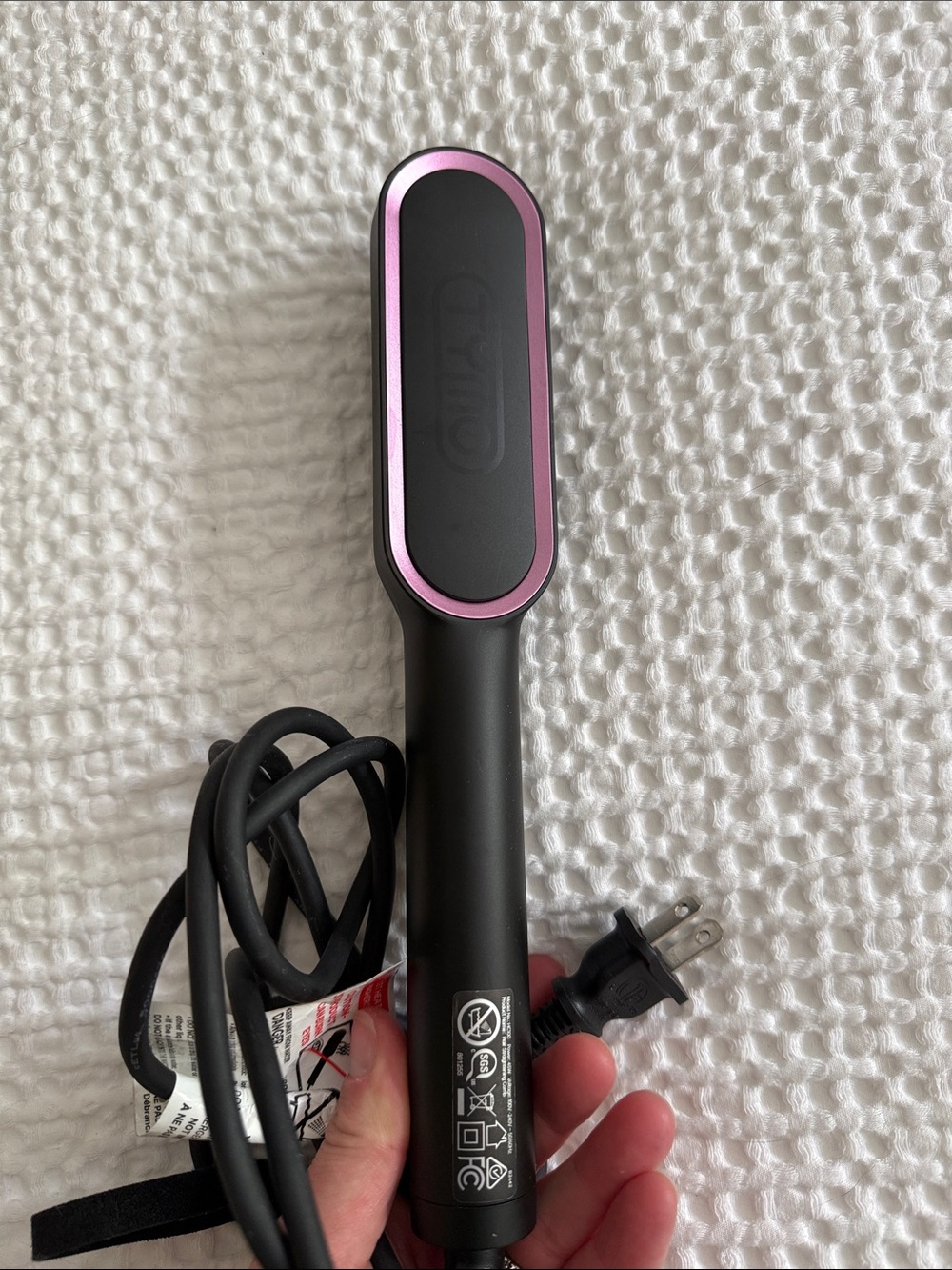TYMO Corded Hair Straightening Brush - Black with Pink Trim